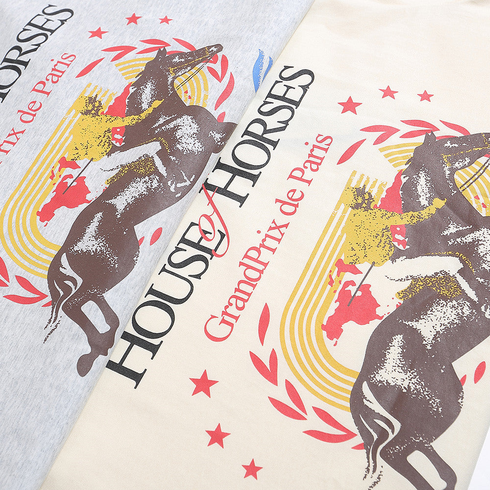 Horse Riding Printed Short Sleeve Casual Men