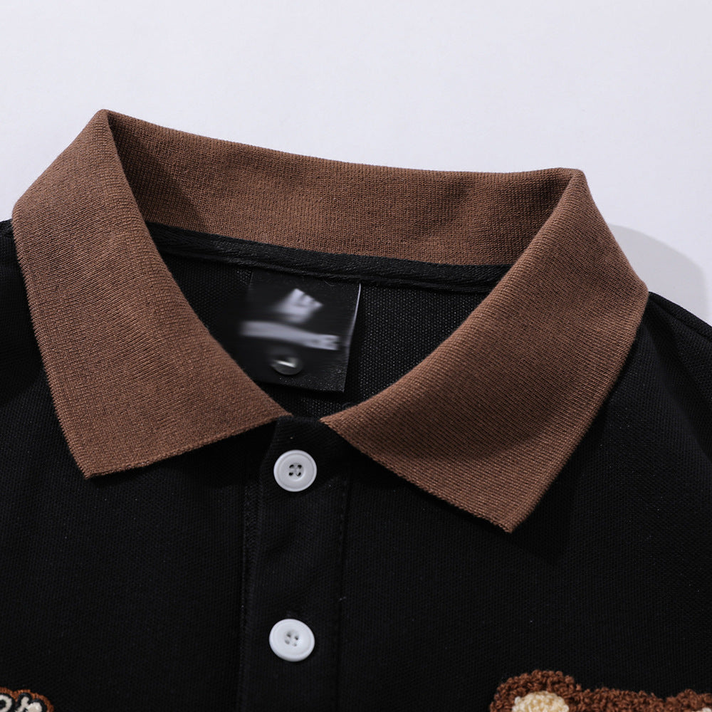 Bear Flocking Embroidery Loose Short Sleeve Men