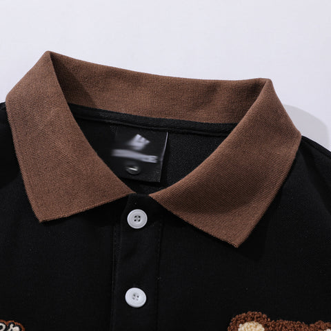 Bear Flocking Embroidery Loose Short Sleeve Men