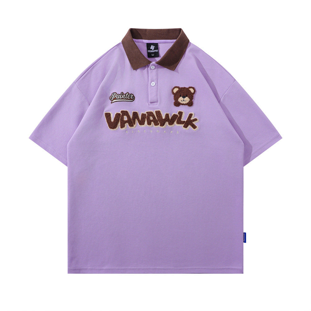 Bear Flocking Embroidery Loose Short Sleeve Men
