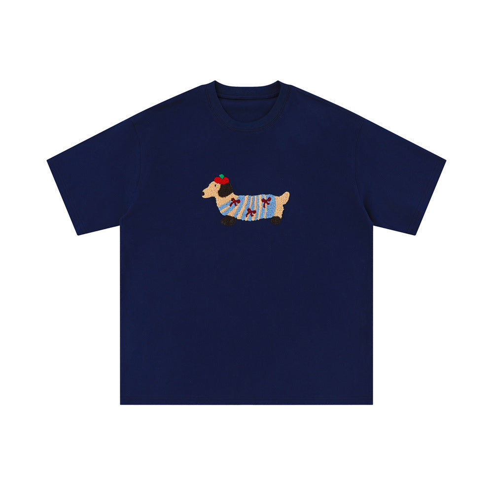 Sausage Puppy Embroidery Short Sleeve Men