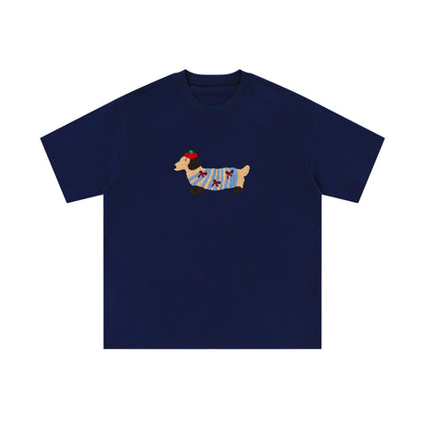 Sausage Puppy Embroidery Short Sleeve Men
