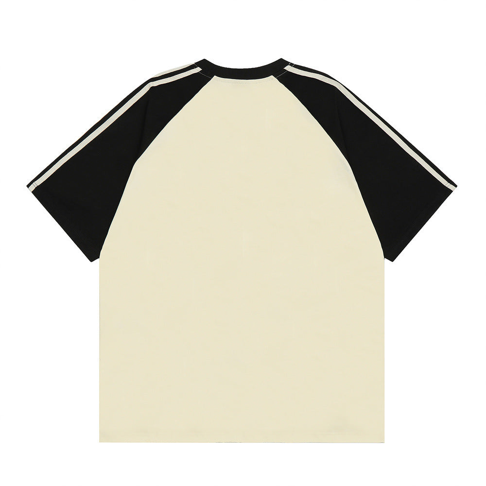 Cartoon Kitten Flocking Embroidered Short Sleeve Men