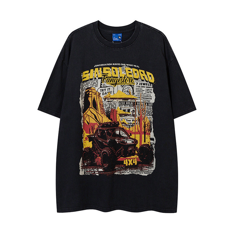 Retro Cartoon Pattern Car Short Sleeve Men