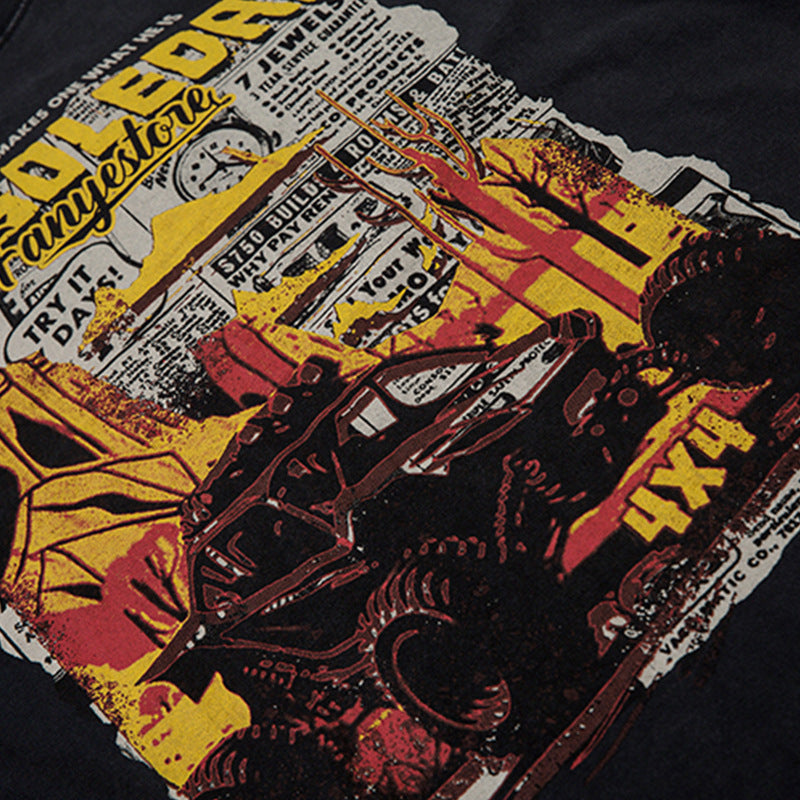 Retro Cartoon Pattern Car Short Sleeve Men