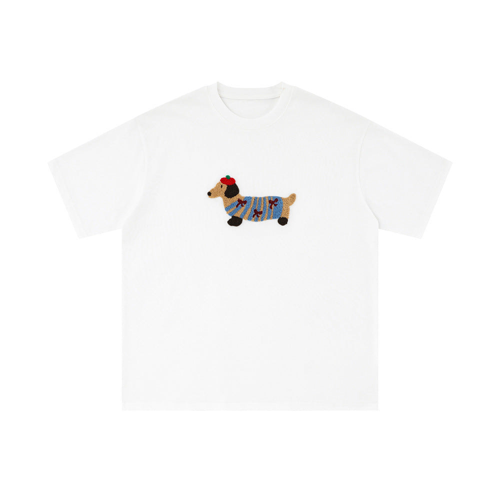 Sausage Puppy Embroidery Short Sleeve Men