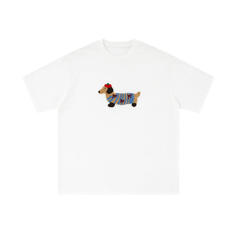 Sausage Puppy Embroidery Short Sleeve Men