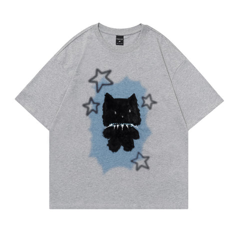 Kitten Paste Cloth Embroidery Short Sleeve Men