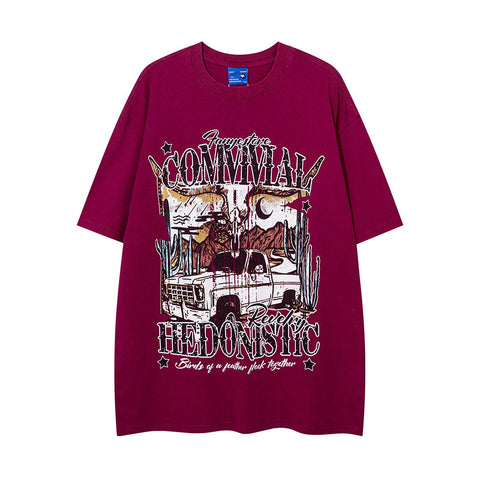 Cartoon Car Print Loose Short Sleeve Men