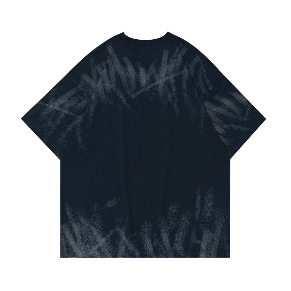 Tie-dye Gradient Letter Short Sleeve Men