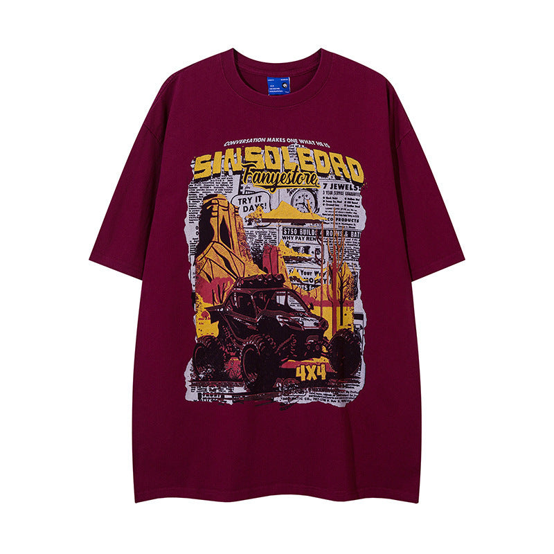 Retro Cartoon Pattern Car Short Sleeve Men