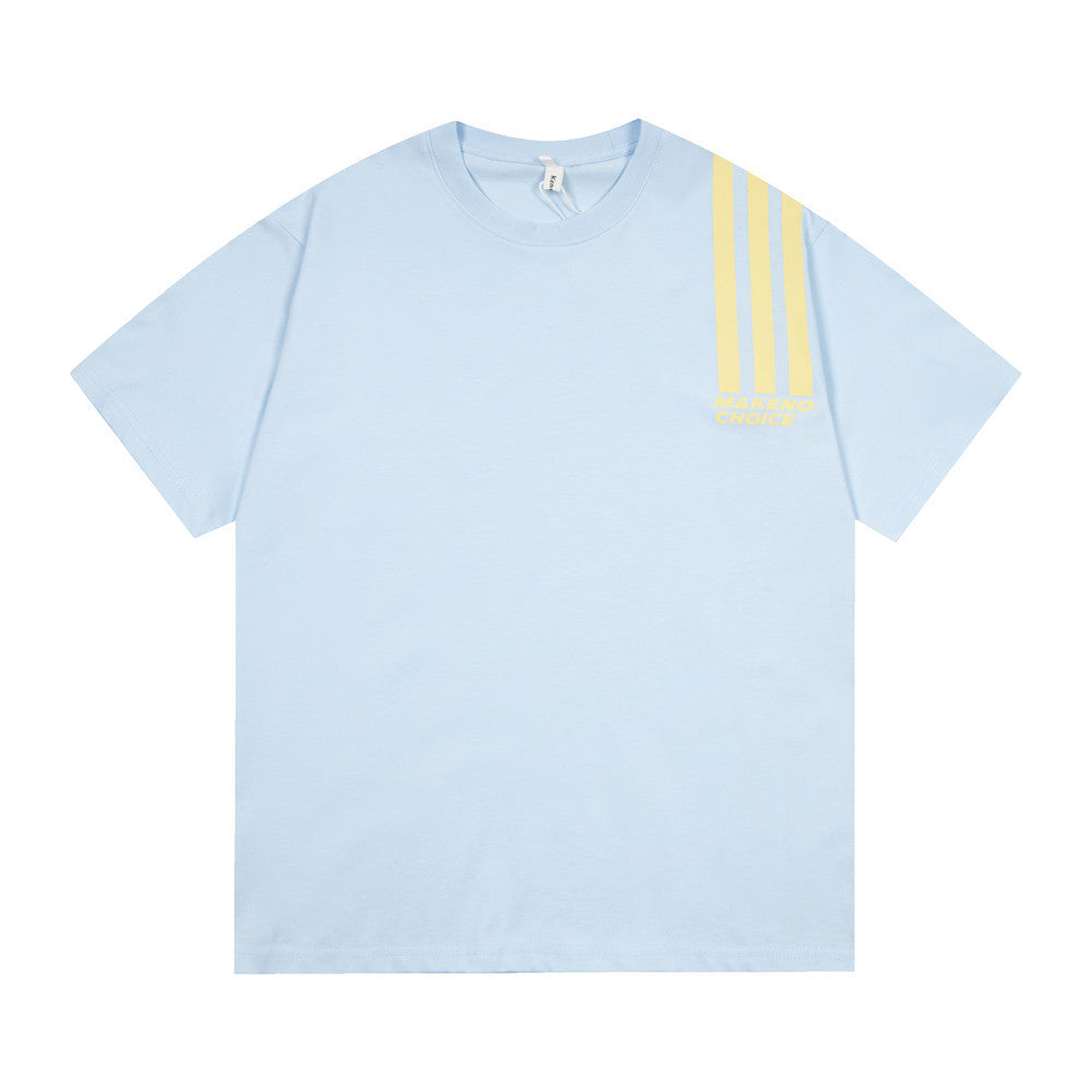 Three Bars Printed Striped Short Sleeve Men