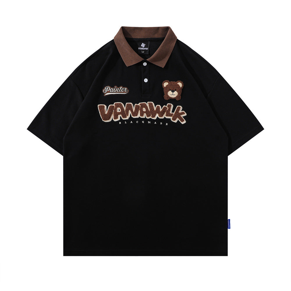 Bear Flocking Embroidery Loose Short Sleeve Men