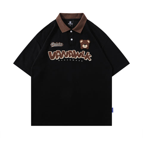 Bear Flocking Embroidery Loose Short Sleeve Men