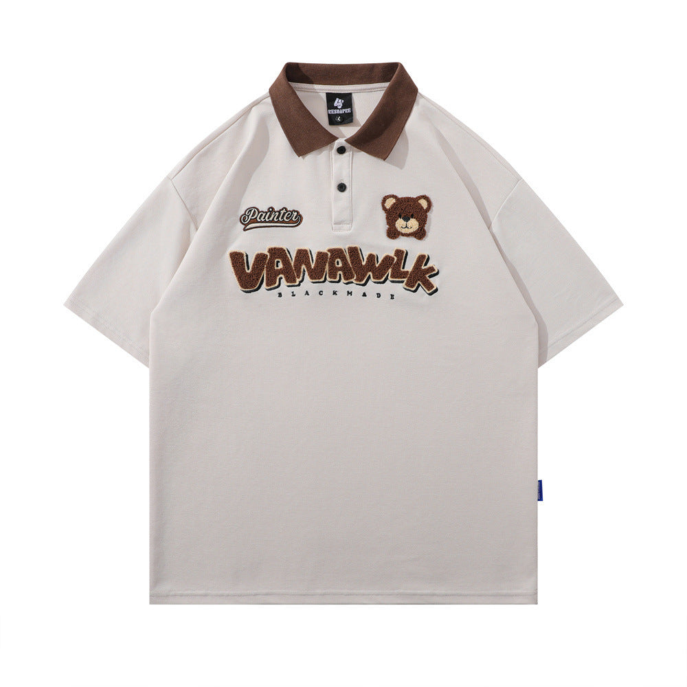 Bear Flocking Embroidery Loose Short Sleeve Men