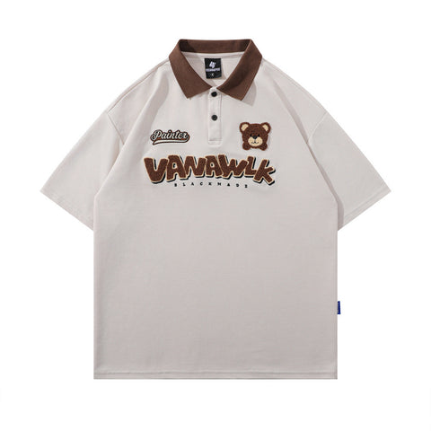Bear Flocking Embroidery Loose Short Sleeve Men