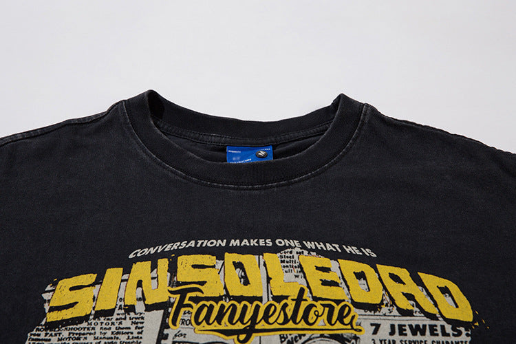 Retro Cartoon Pattern Car Short Sleeve Men
