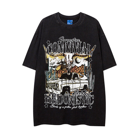 Cartoon Car Print Loose Short Sleeve Men