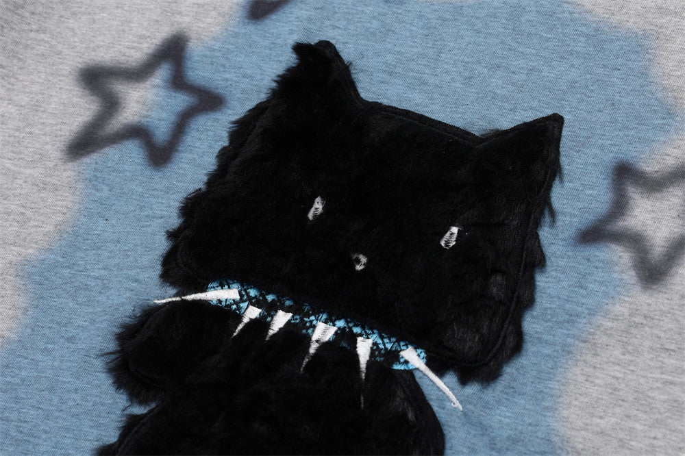 Kitten Paste Cloth Embroidery Short Sleeve Men