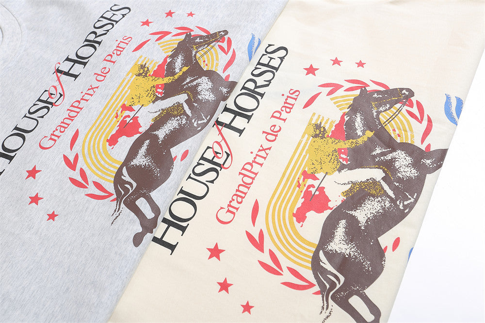Horse Riding Printed Short Sleeve Casual Men